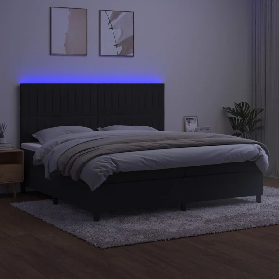 Sommier à lattes de lit matelas et LED Noir 200x200 cm Velours - 4