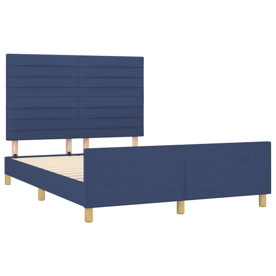 Cadre de lit sans matelas bleu 140x190 cm tissu - 4