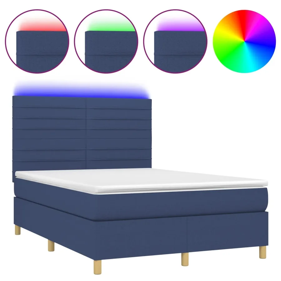 Sommier à lattes de lit et matelas et LED Bleu 140x190 cm Tissu - 2