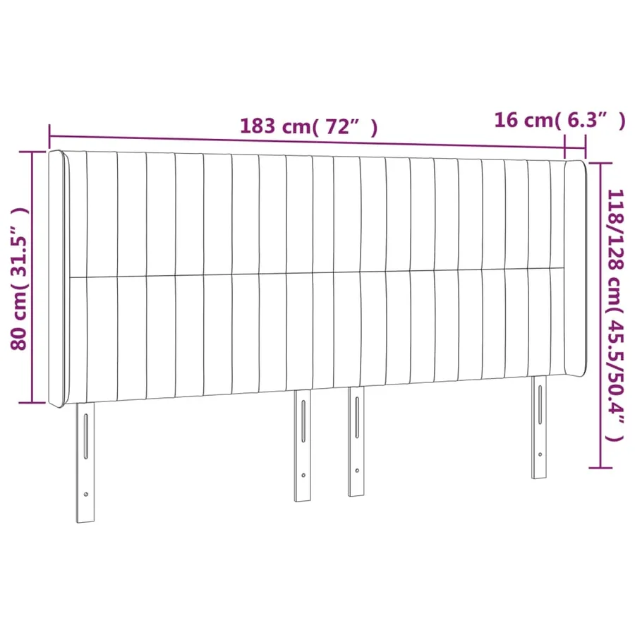Tête de lit à LED Gris clair 183x16x118/128 cm Velours - 7