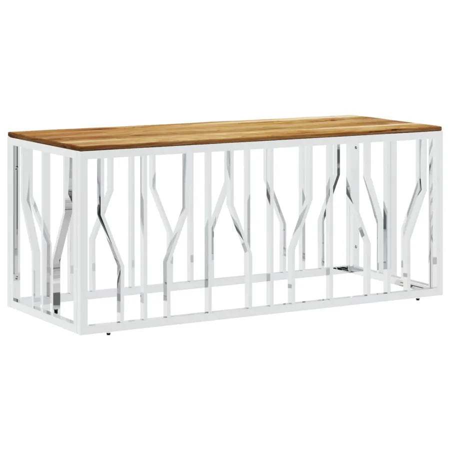 Table basse argenté acier inoxydable et bois massif d'acacia - 2