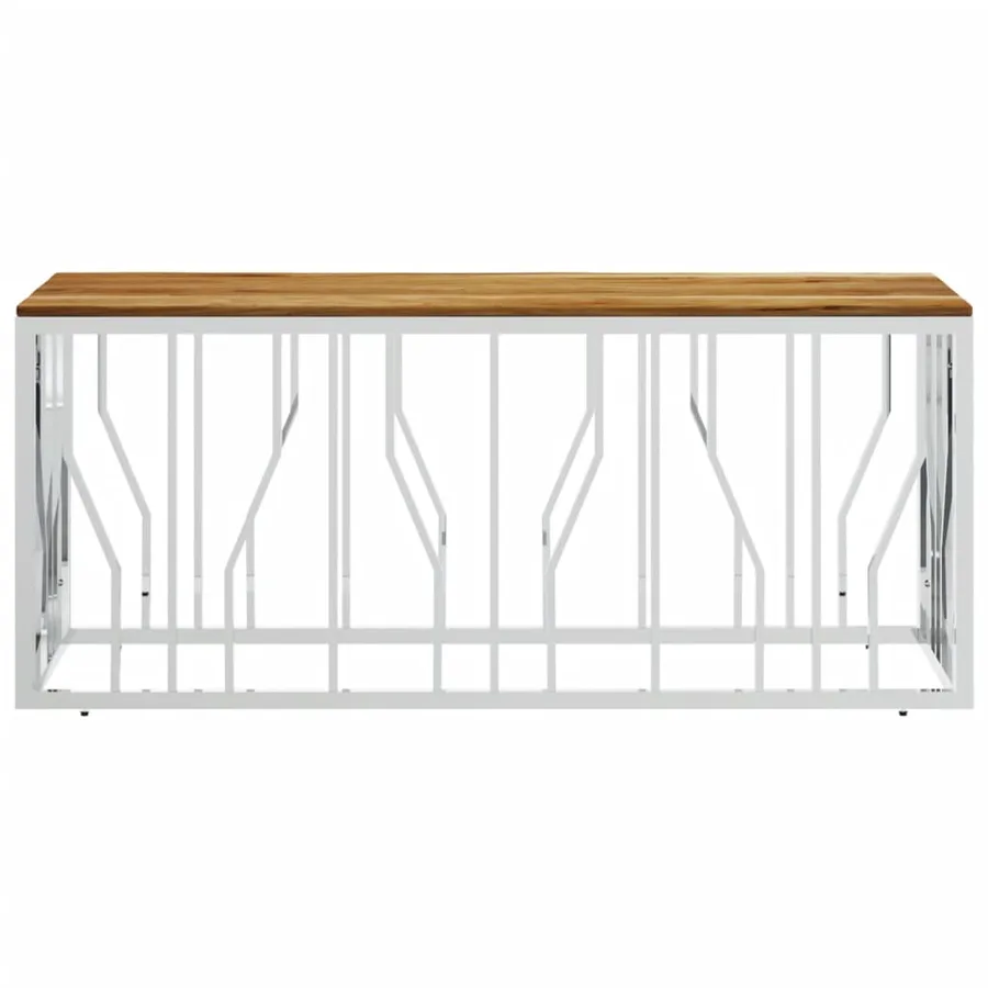 Table basse argenté acier inoxydable et bois massif d'acacia - 3