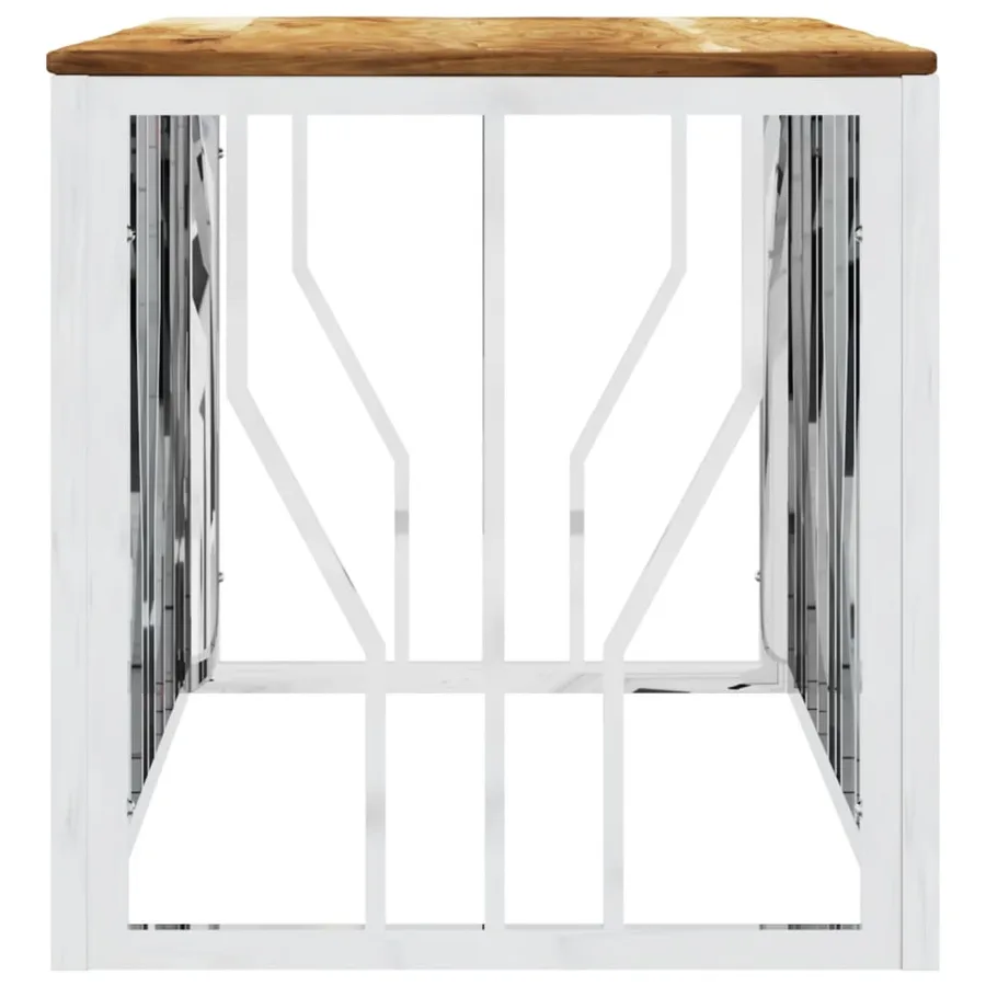 Table basse argenté acier inoxydable et bois massif d'acacia - 4