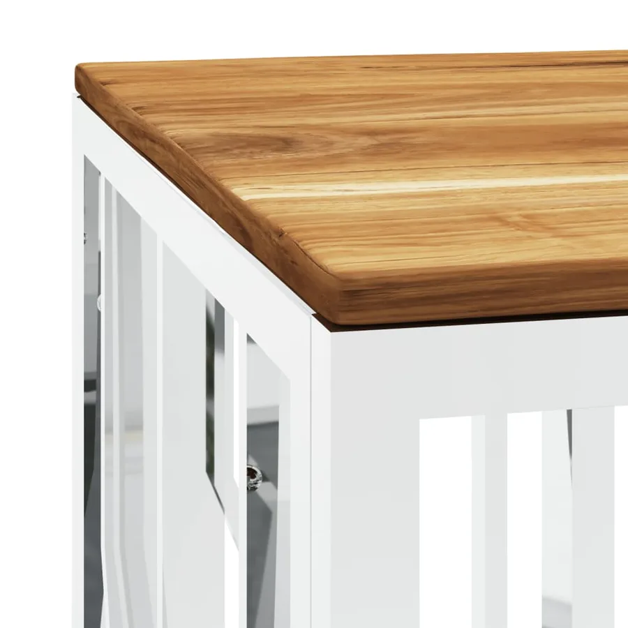 Table basse argenté acier inoxydable et bois massif d'acacia - 5