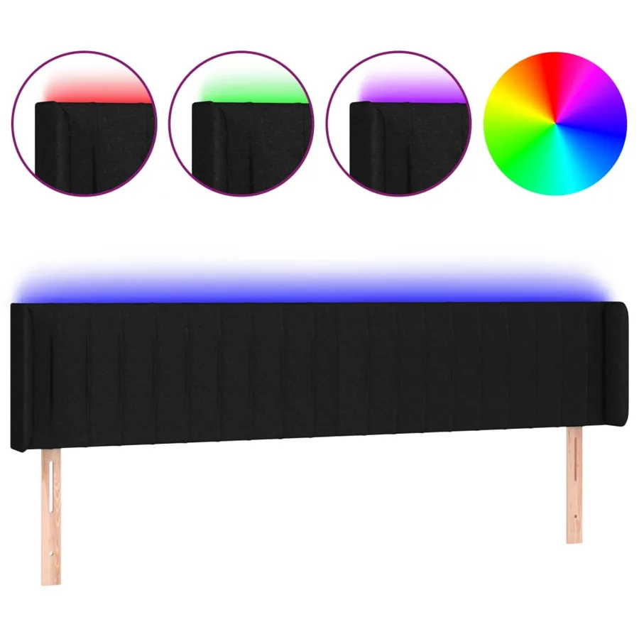 Tête de lit à LED Noir 183x16x78/88 cm Tissu - 2