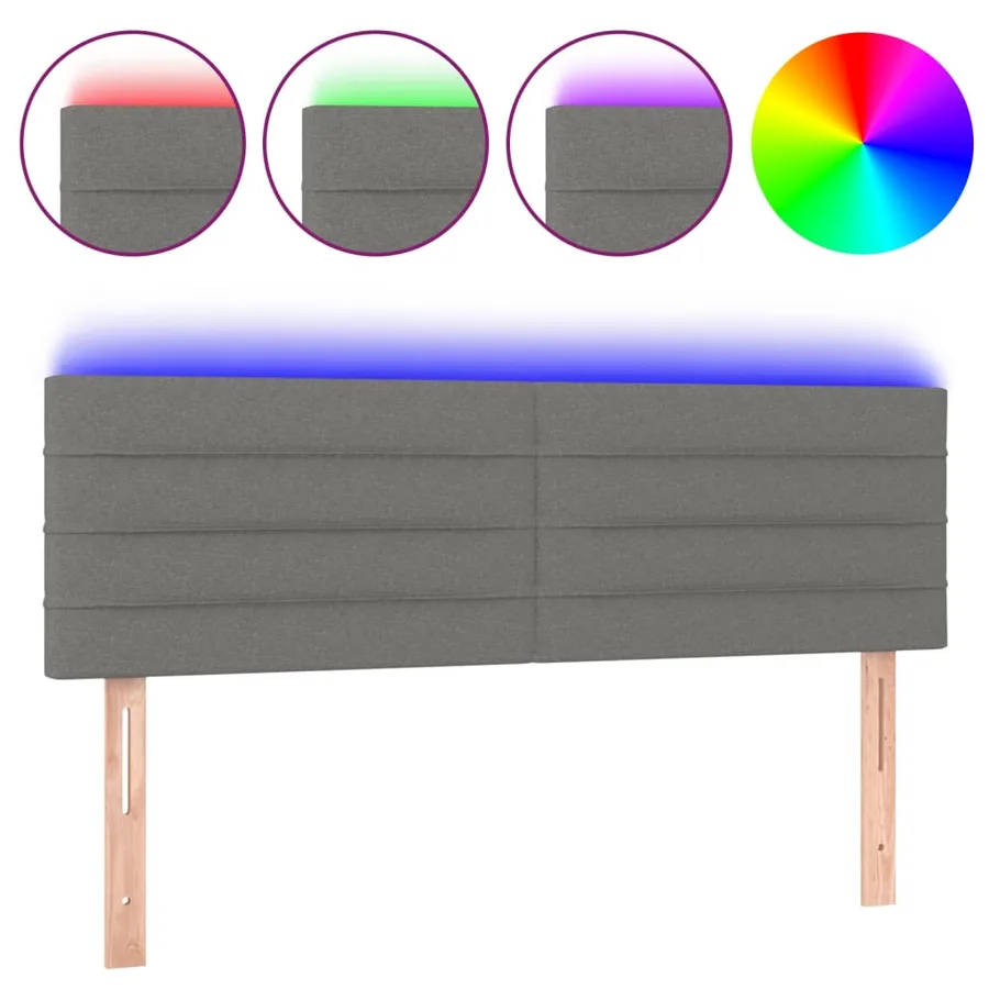 Tête de lit à LED Gris foncé 144x5x78/88 cm Tissu - 2