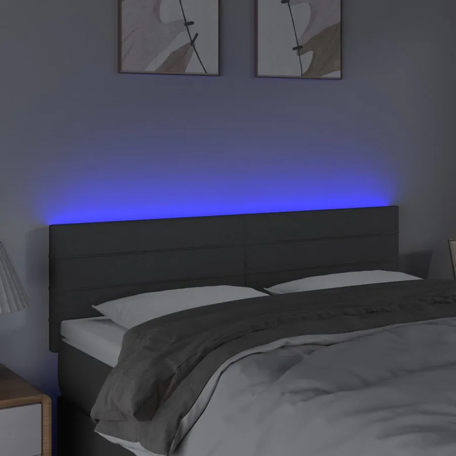 Tête de lit à LED Gris foncé 144x5x78/88 cm Tissu - 3
