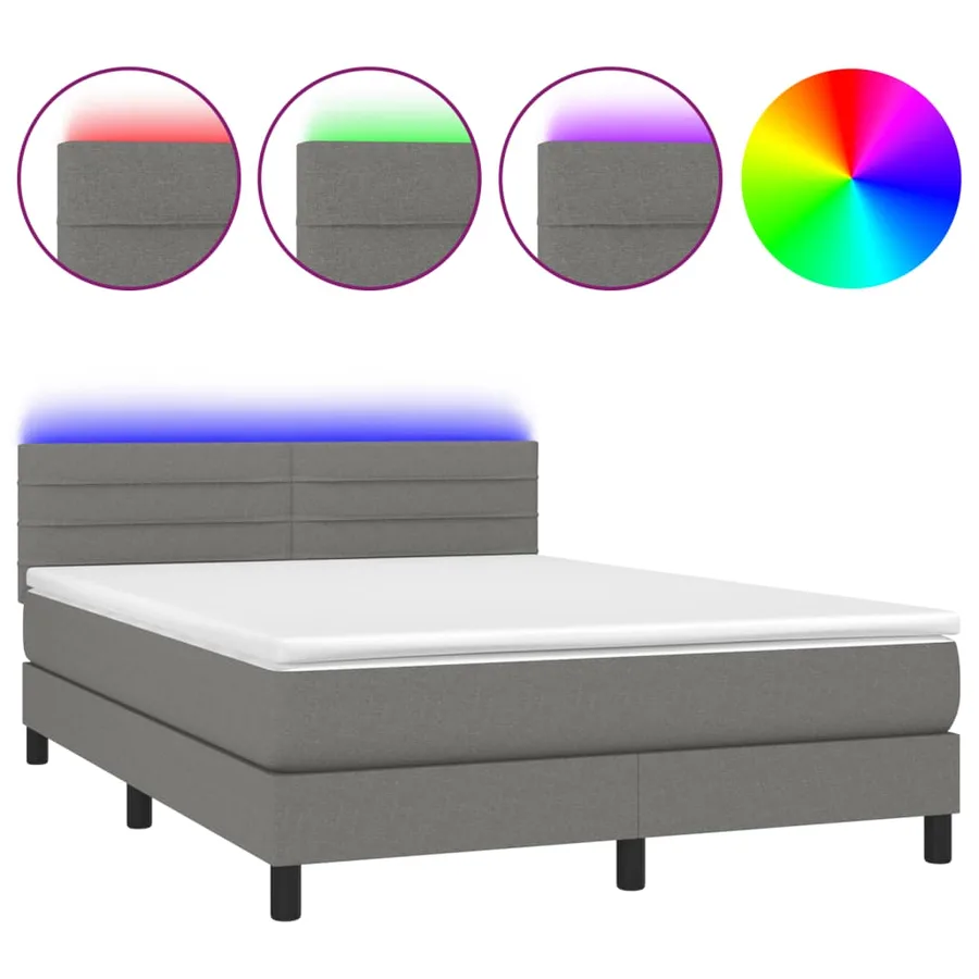 Sommier à lattes de lit et matelas et LED Gris foncé 140x190 cm - 2