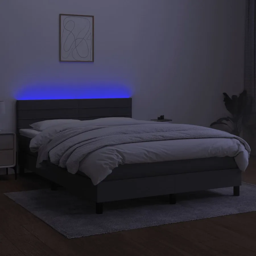 Sommier à lattes de lit et matelas et LED Gris foncé 140x190 cm - 4