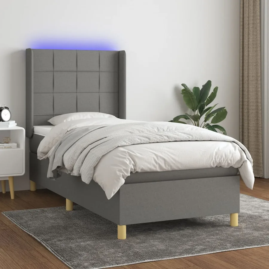 Sommier à lattes de lit et matelas et LED Gris foncé 100x200 cm
