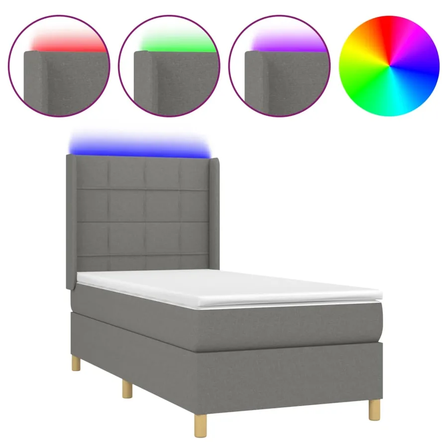 Sommier à lattes de lit et matelas et LED Gris foncé 100x200 cm - 2