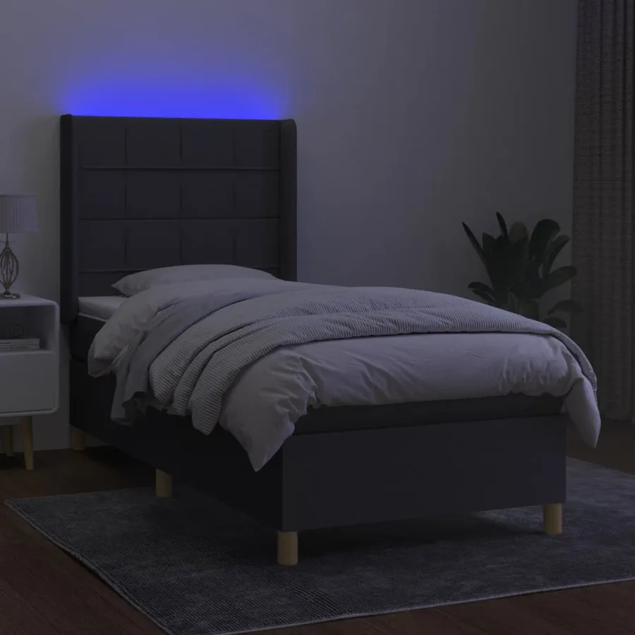 Sommier à lattes de lit et matelas et LED Gris foncé 100x200 cm - 3