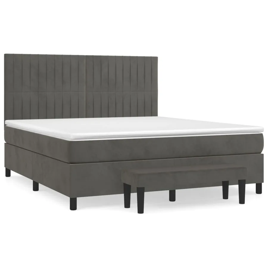 Sommier à lattes de lit et matelas Gris foncé 180x200cm Velours - 2