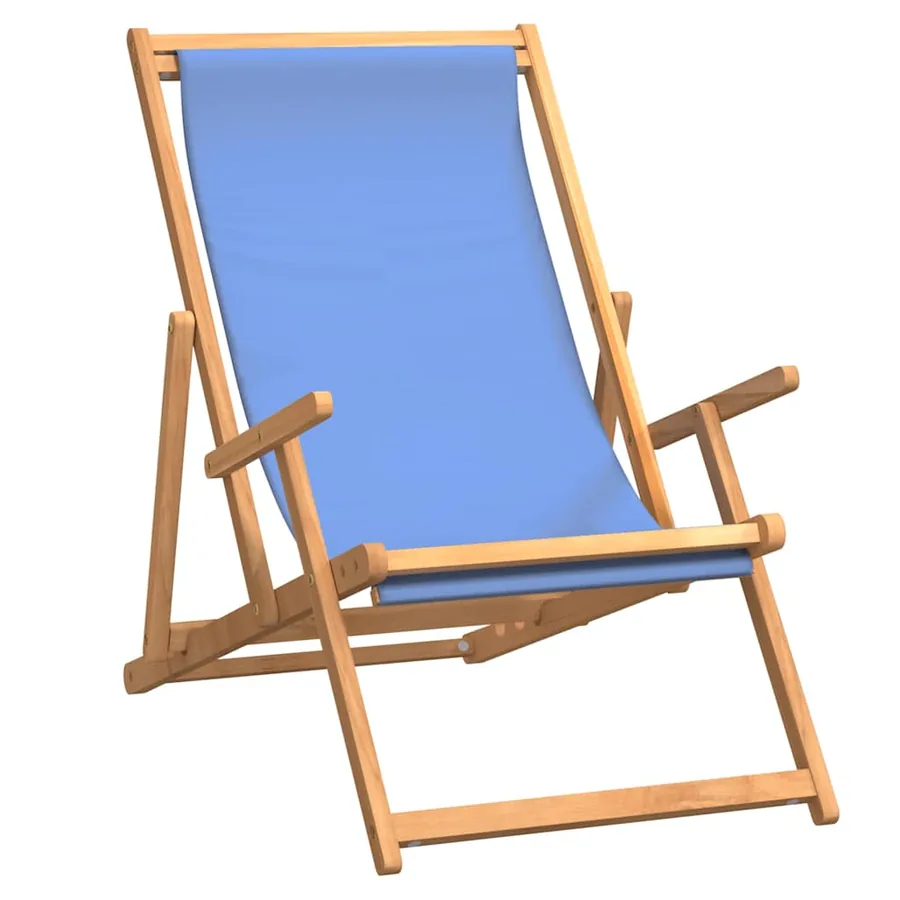 Chaise de plage pliable Bois de teck solide Bleu - 2