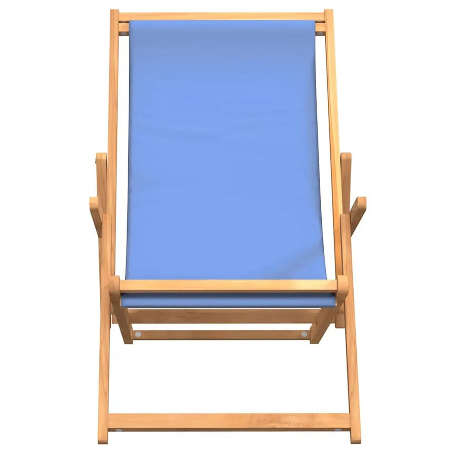 Chaise de plage pliable Bois de teck solide Bleu - 3