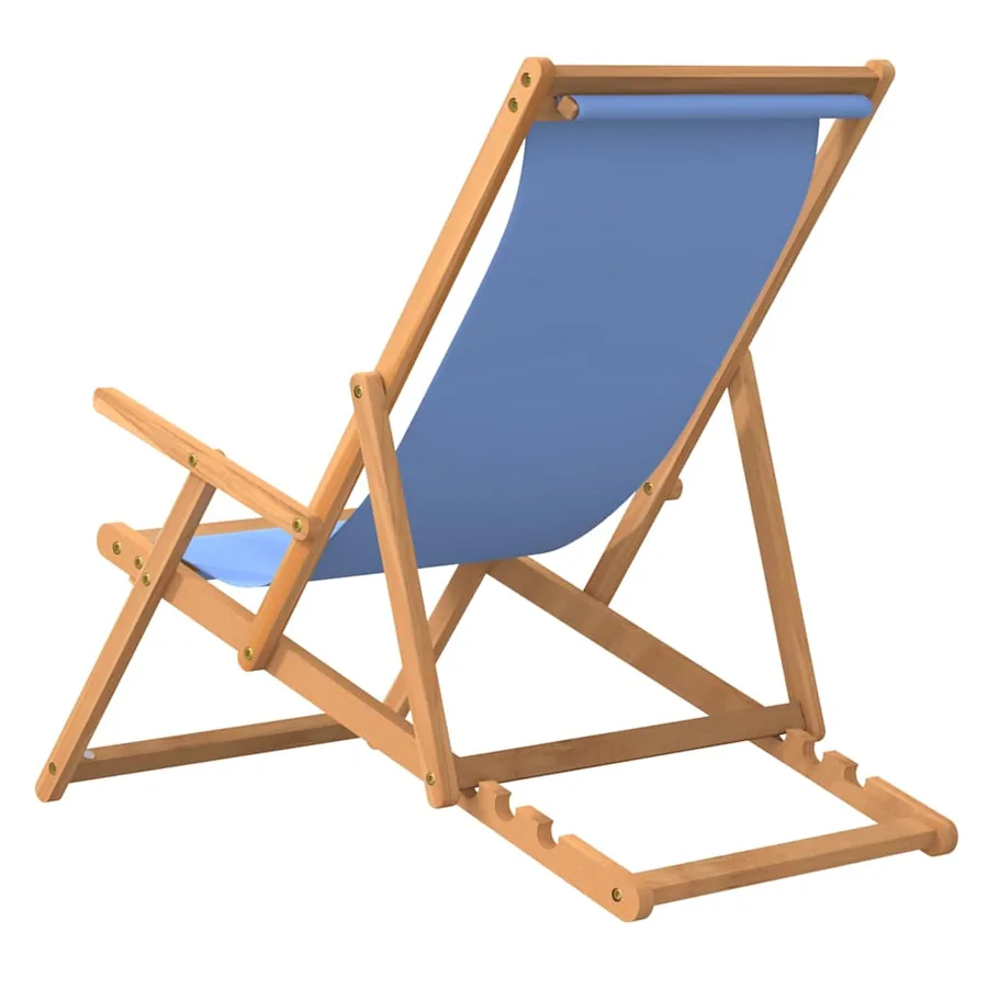 Chaise de plage pliable Bois de teck solide Bleu - 5