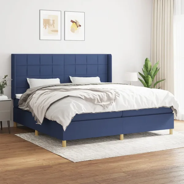Sommier à lattes de lit avec matelas Bleu 200x200 cm Tissu