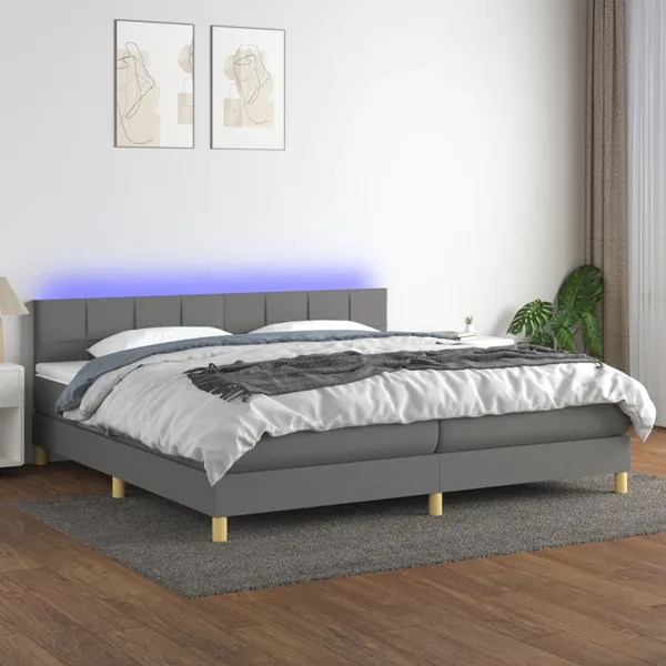 Sommier à lattes de lit et matelas et LED Gris foncé 200x200 cm