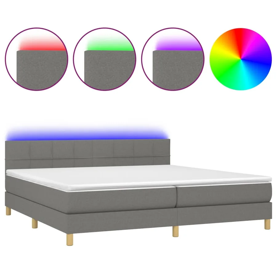 Sommier à lattes de lit et matelas et LED Gris foncé 200x200 cm - 2
