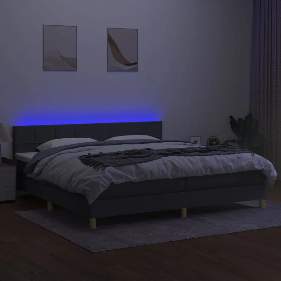 Sommier à lattes de lit et matelas et LED Gris foncé 200x200 cm - 4