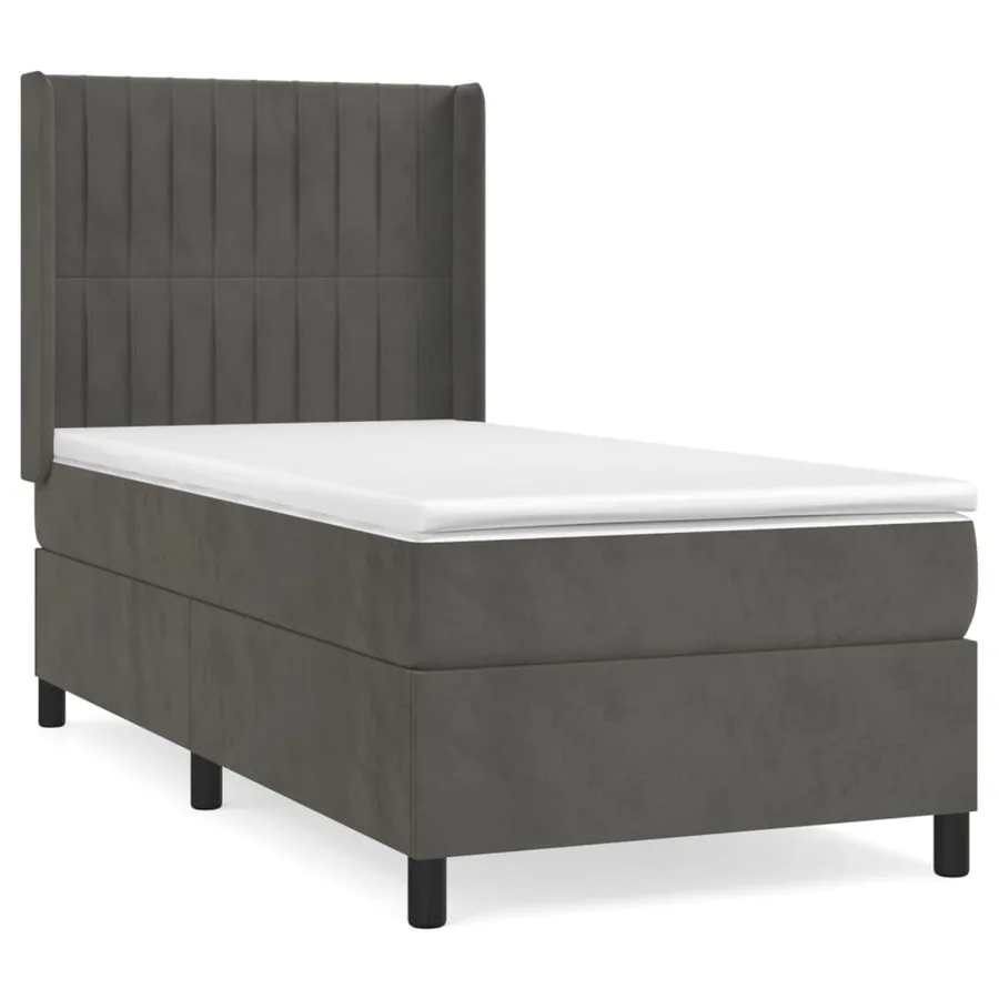 Sommier à lattes de lit et matelas Gris foncé 90x200 cm Velours - 2