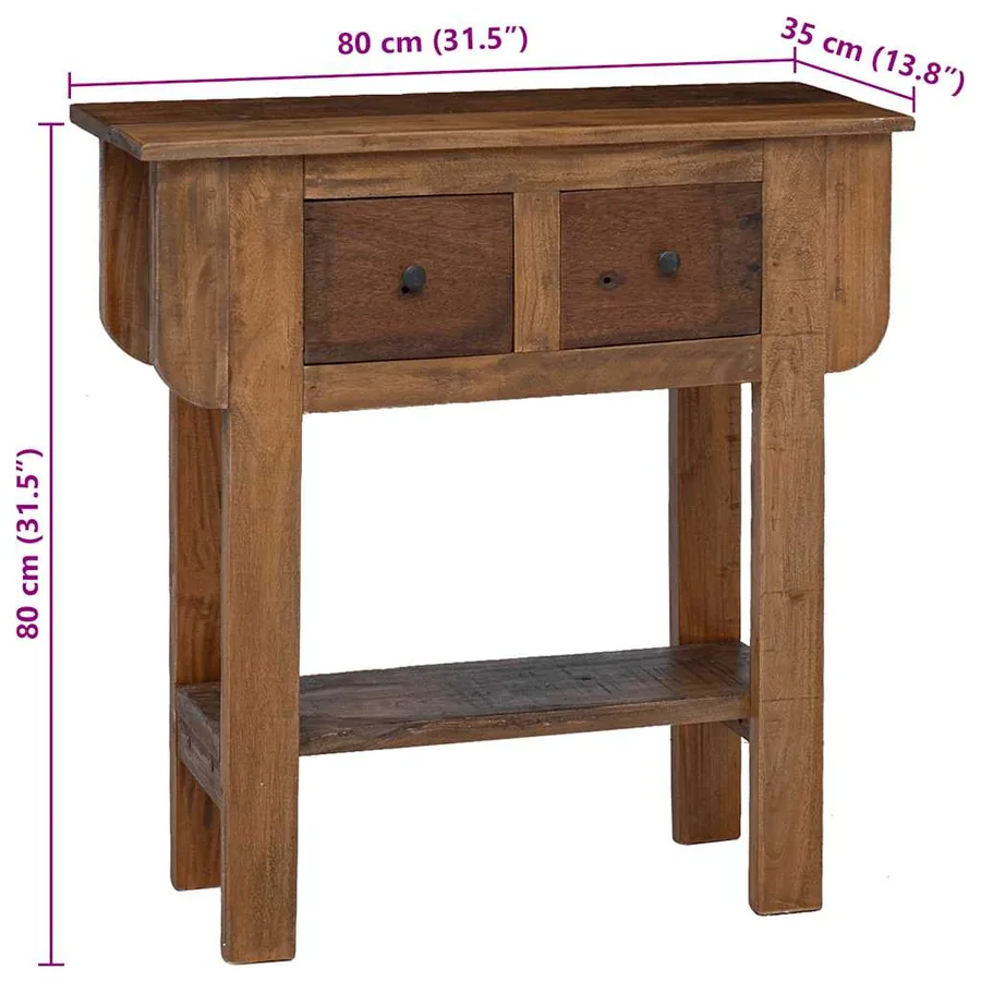 Table console bois de récupération mélangé 80x35x80 cm - 11