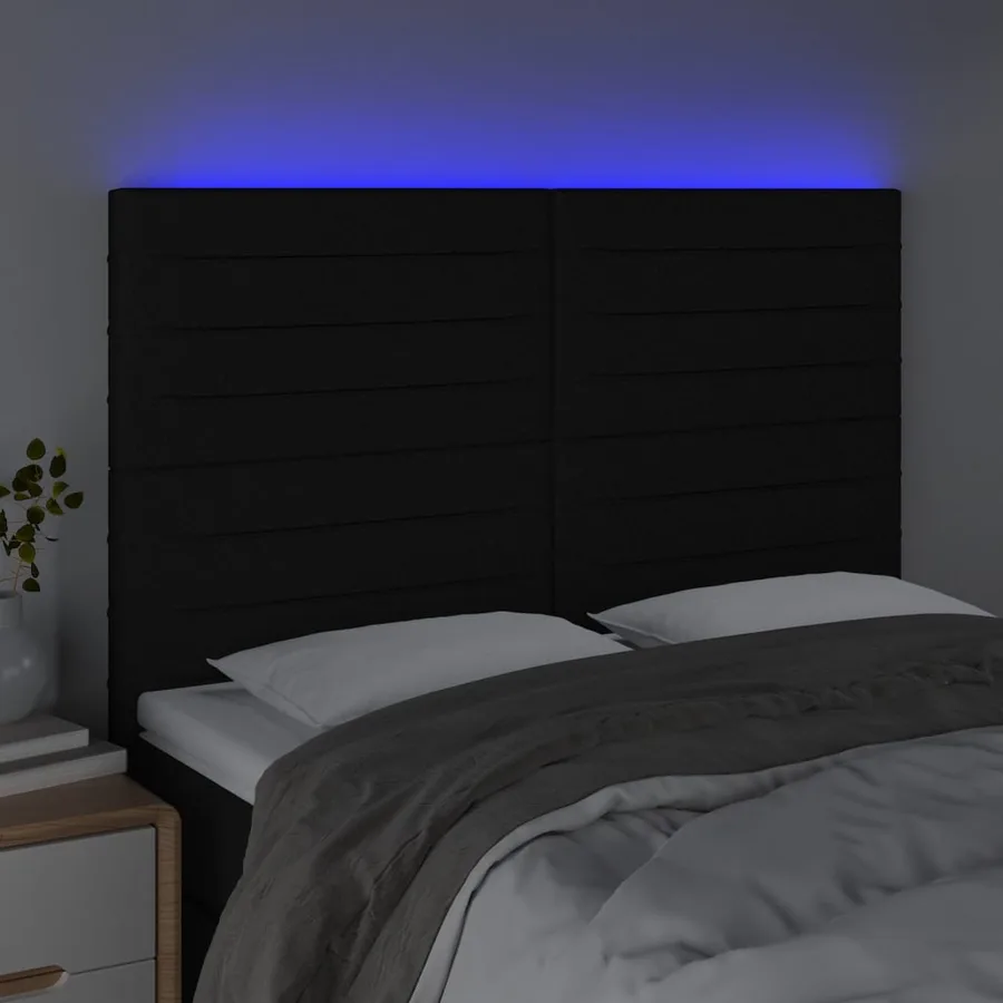Tête de lit à LED Noir 144x5x118/128 cm Tissu - 3
