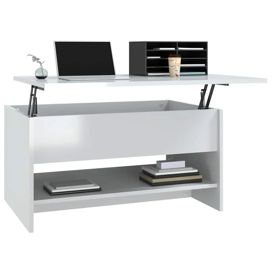 Table basse Blanc brillant 80x50x40 cm Bois d'ingénierie - 4