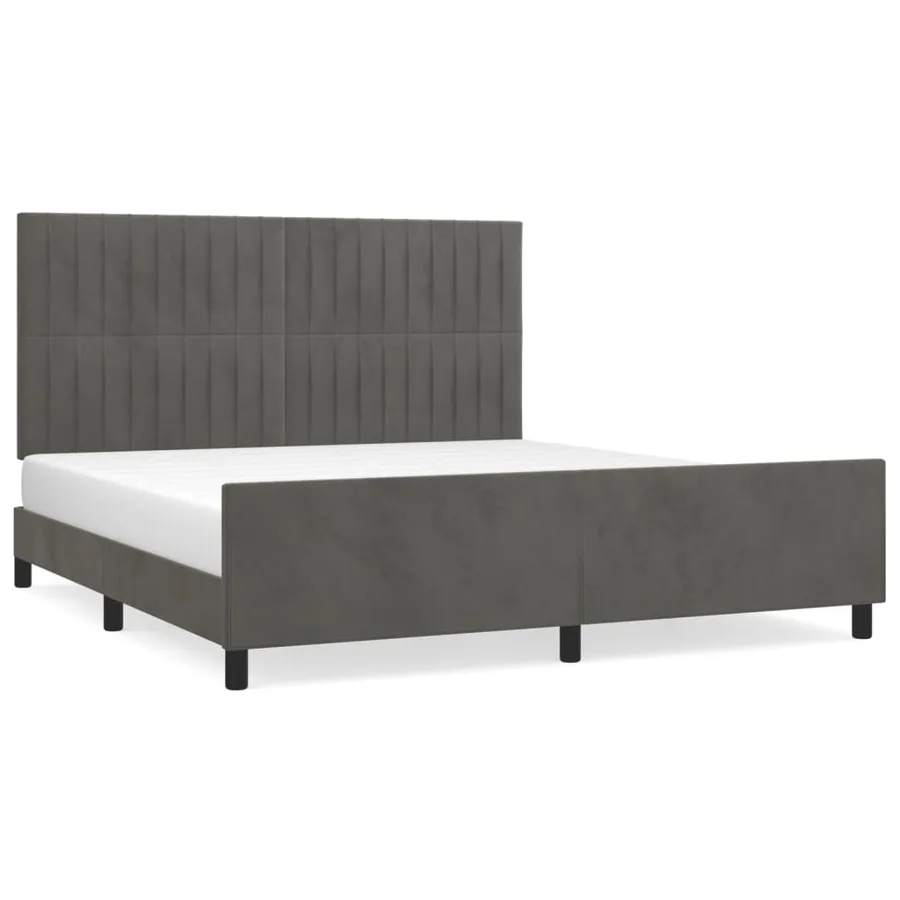 Cadre de lit sans matelas gris foncé velours - 2