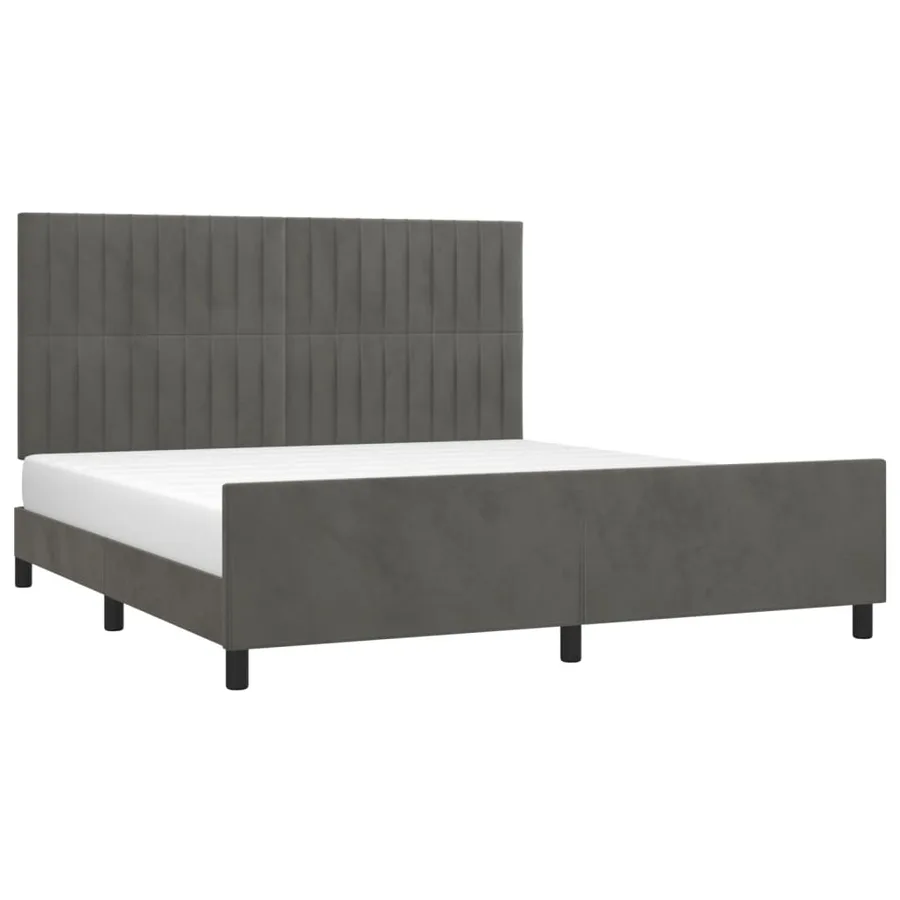 Cadre de lit sans matelas gris foncé velours - 3
