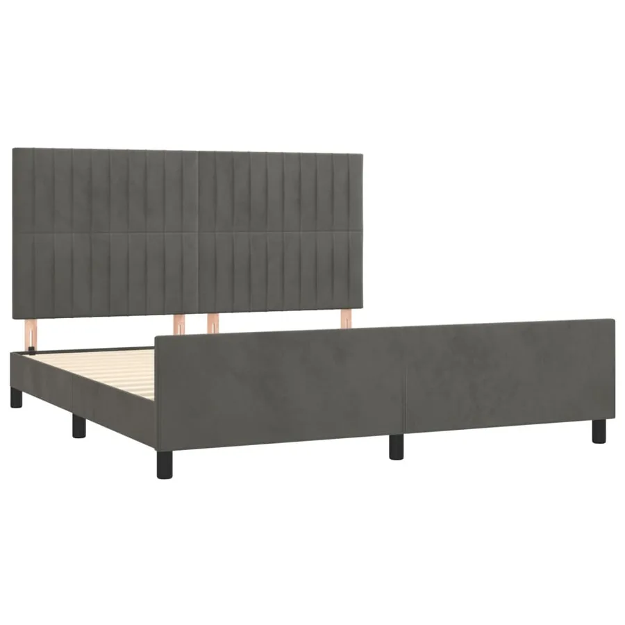 Cadre de lit sans matelas gris foncé velours - 4