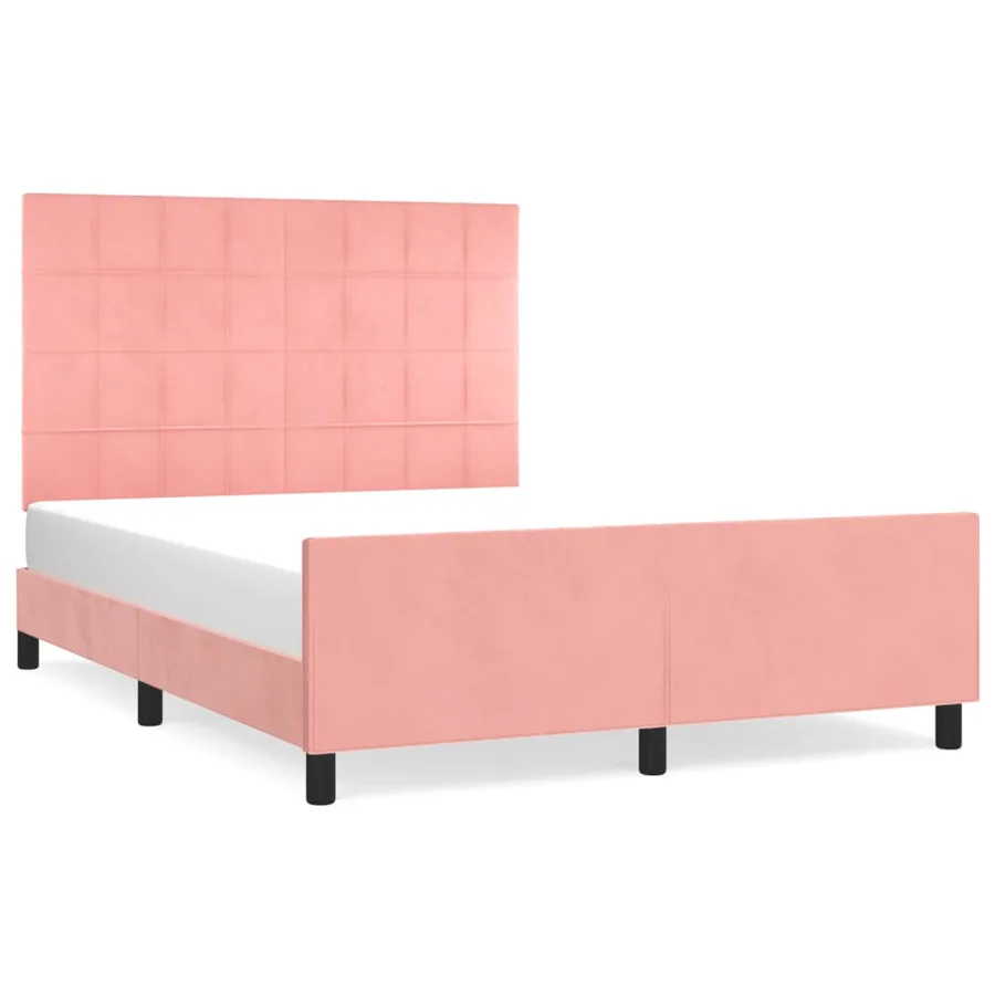 Cadre de lit sans matelas rose 140x190 cm velours - 2