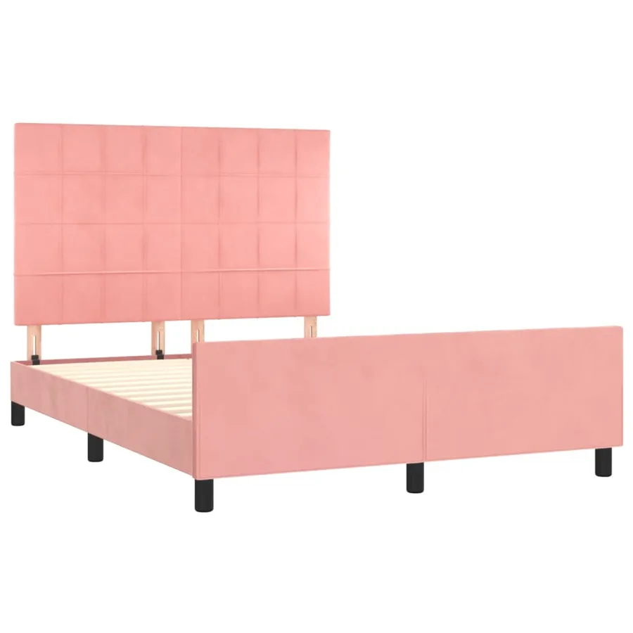 Cadre de lit sans matelas rose 140x190 cm velours - 4