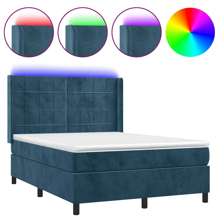 Sommier à lattes de lit matelas et LED Bleu foncé 140x200 cm - 2