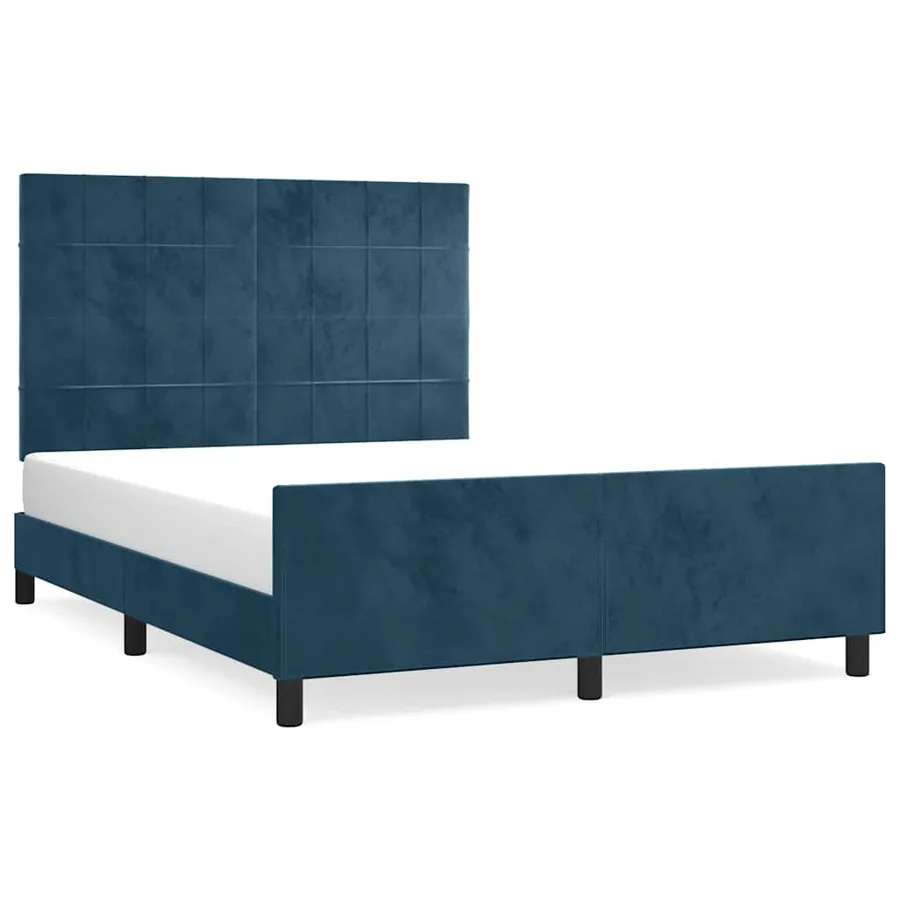 Cadre de lit sans matelas bleu foncé 140x200 cm velours - 2