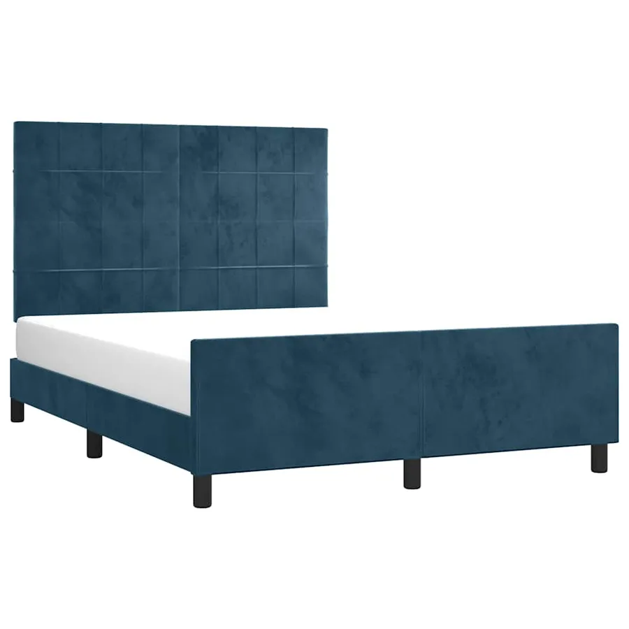 Cadre de lit sans matelas bleu foncé 140x200 cm velours - 3
