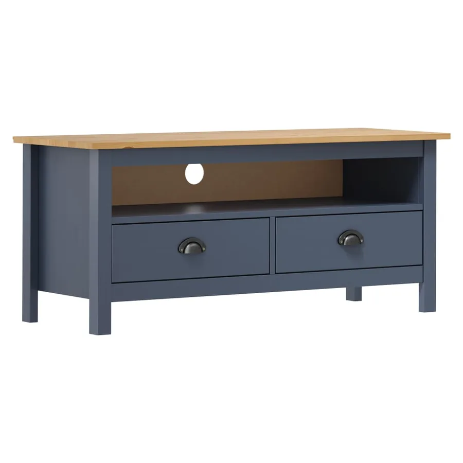 Meuble TV Hill Range Gris 110x40x47 cm Bois de pin solide