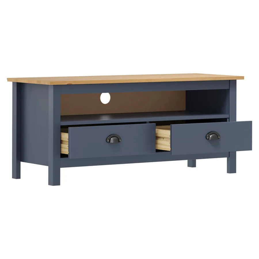 Meuble TV Hill Range Gris 110x40x47 cm Bois de pin solide - 3