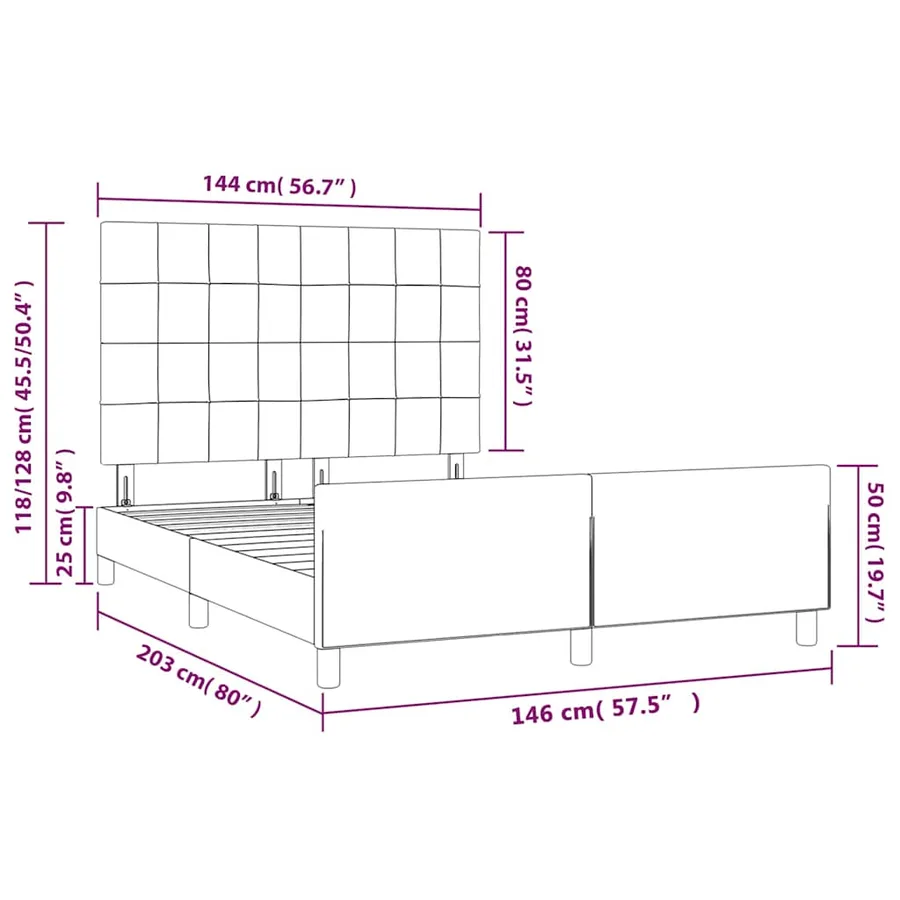 Cadre de lit sans matelas noir 140x200 cm tissu - 14