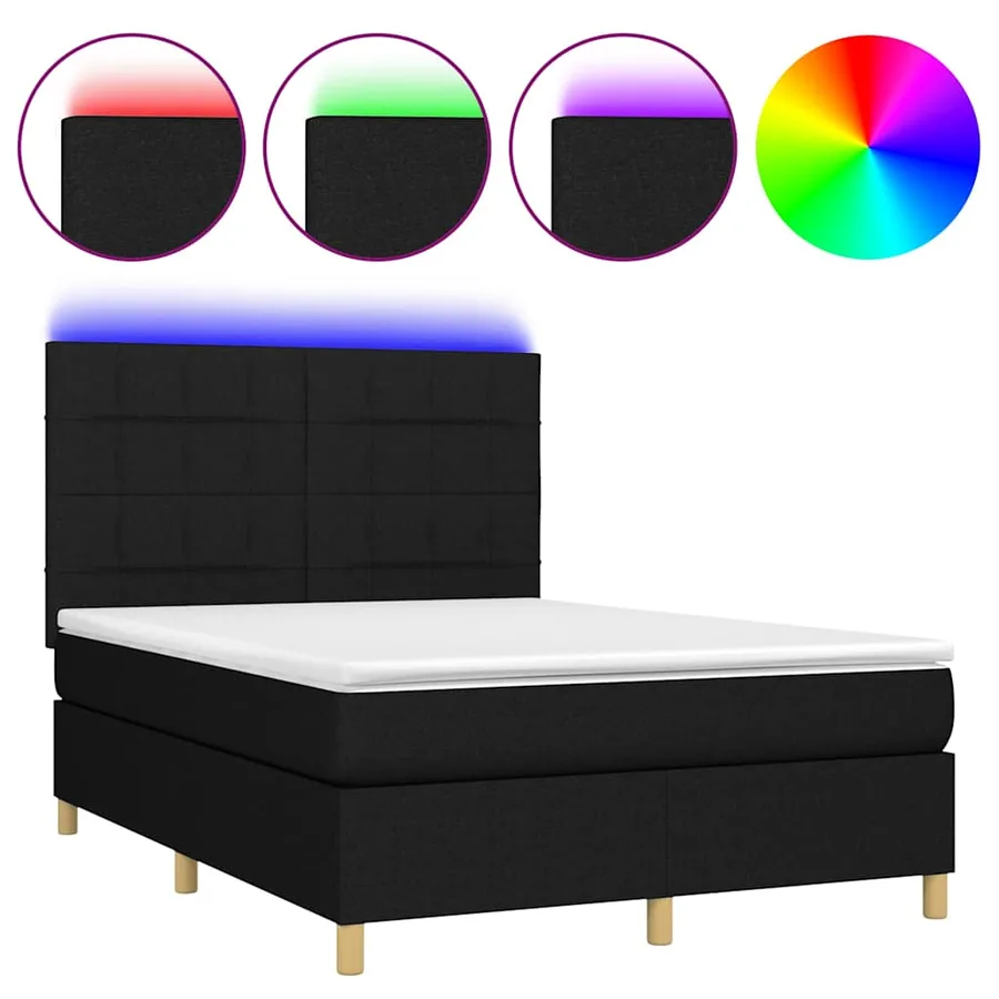 Sommier à lattes de lit et matelas et LED Noir 140x190 cm Tissu - 2