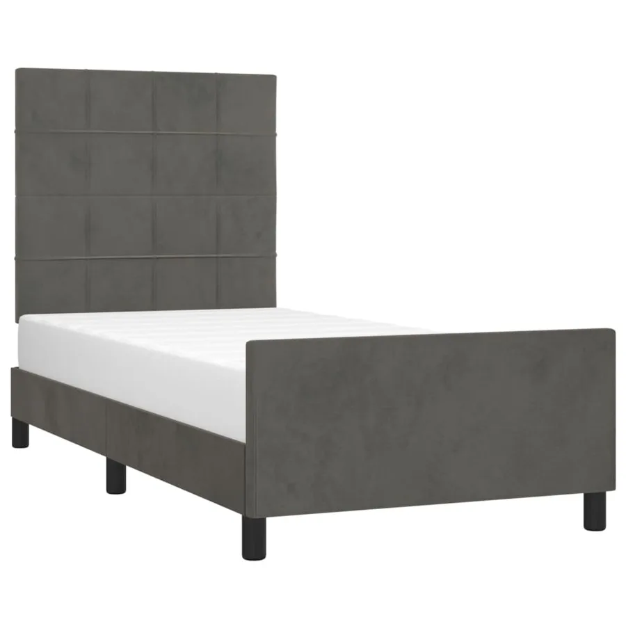Cadre de lit sans matelas gris foncé 90x190 cm velours - 3