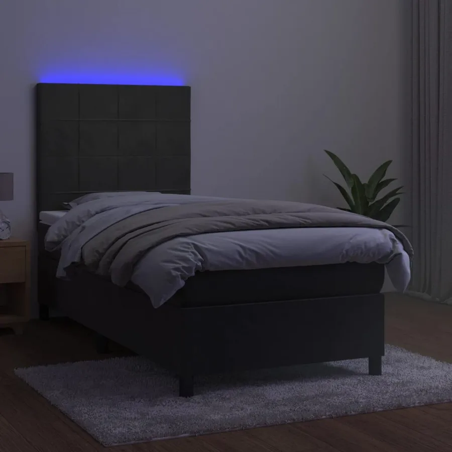 Sommier à lattes de lit et matelas et LED Gris foncé 90x200 cm - 4