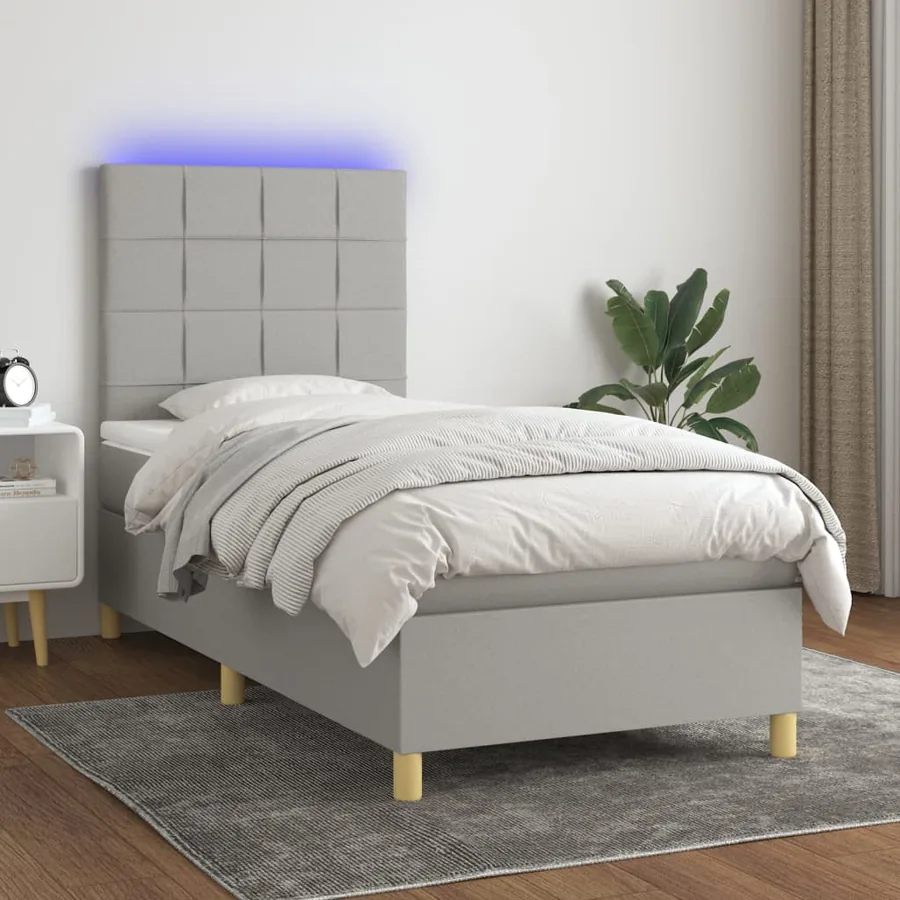 Sommier à lattes de lit et matelas et LED Gris clair 80x200cm