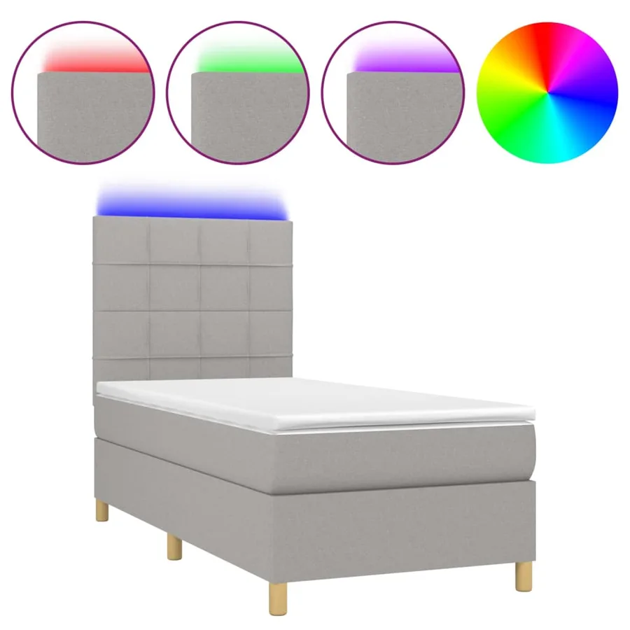 Sommier à lattes de lit et matelas et LED Gris clair 80x200cm - 2