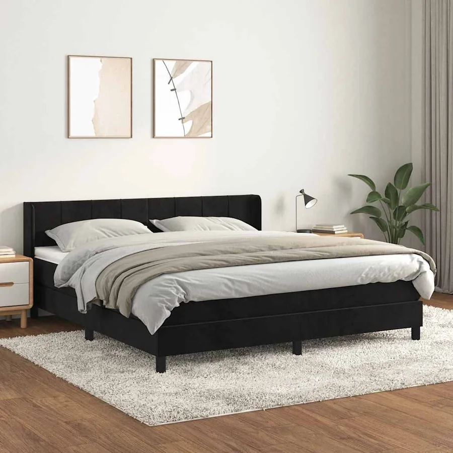Sommier à lattes de lit avec matelas Noir 180x200 cm Velours