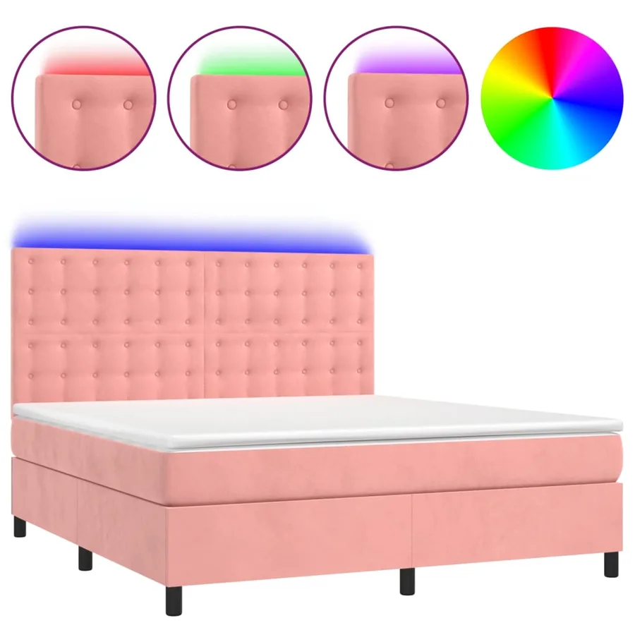Sommier à lattes de lit matelas et LED Rose 160x200 cm Velours - 2