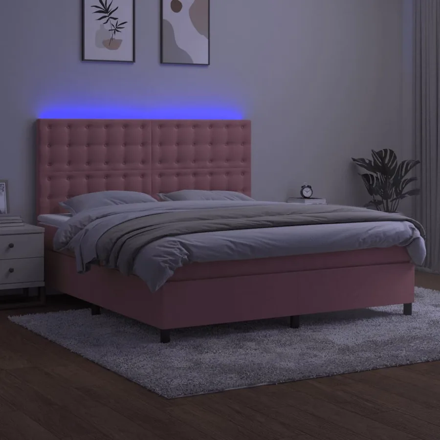 Sommier à lattes de lit matelas et LED Rose 160x200 cm Velours - 4