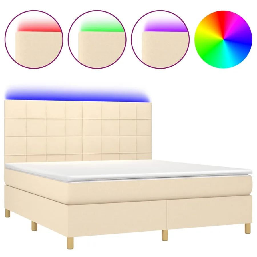 Sommier à lattes de lit et matelas et LED Crème 160x200cm Tissu - 2