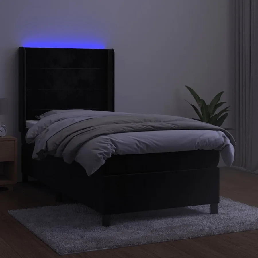 Sommier à lattes de lit matelas et LED Noir 90x200 cm Velours - 3