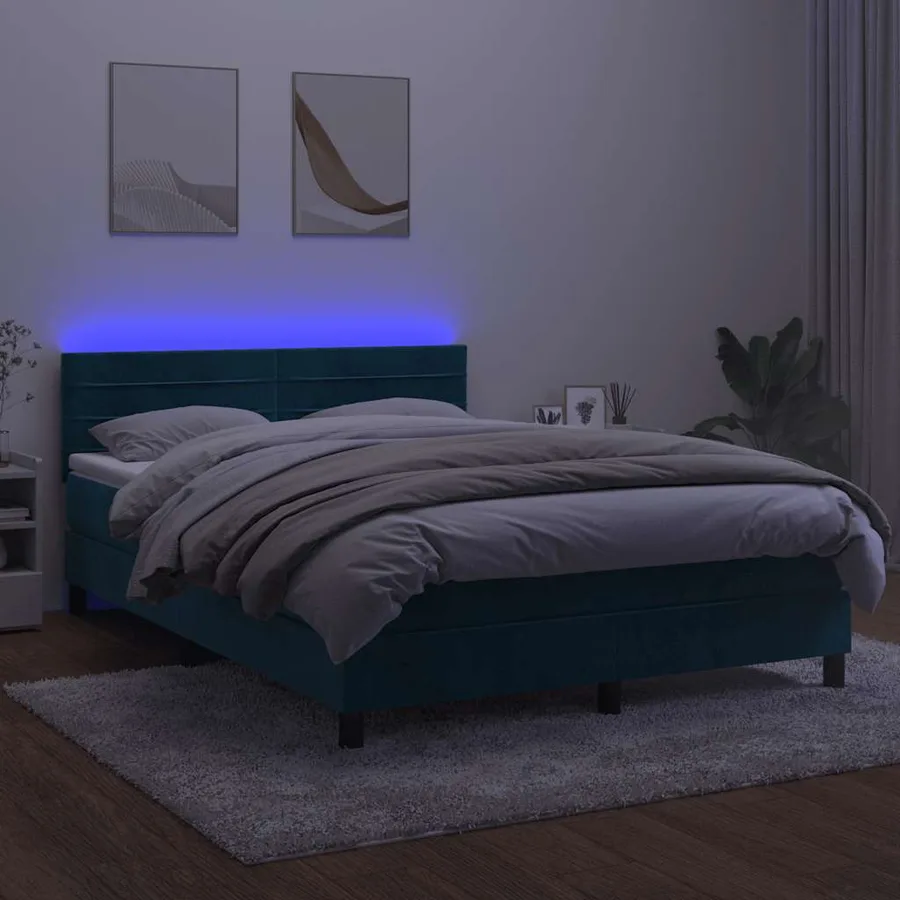 Sommier à lattes de lit avec matelas LED Bleu foncé 140x190 cm - 4